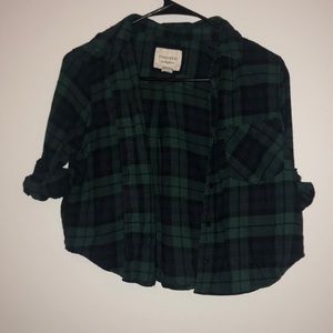 Dark green and blue cropped flannel.